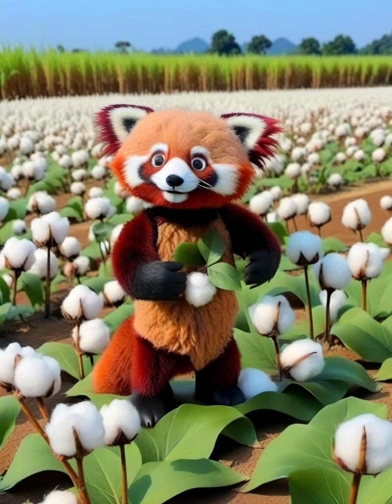 02666-1896469810-, character, a Red panda in Cotton Field landscape at Lunchtime _lora_CLAYMATE_0.3__0.8_.png